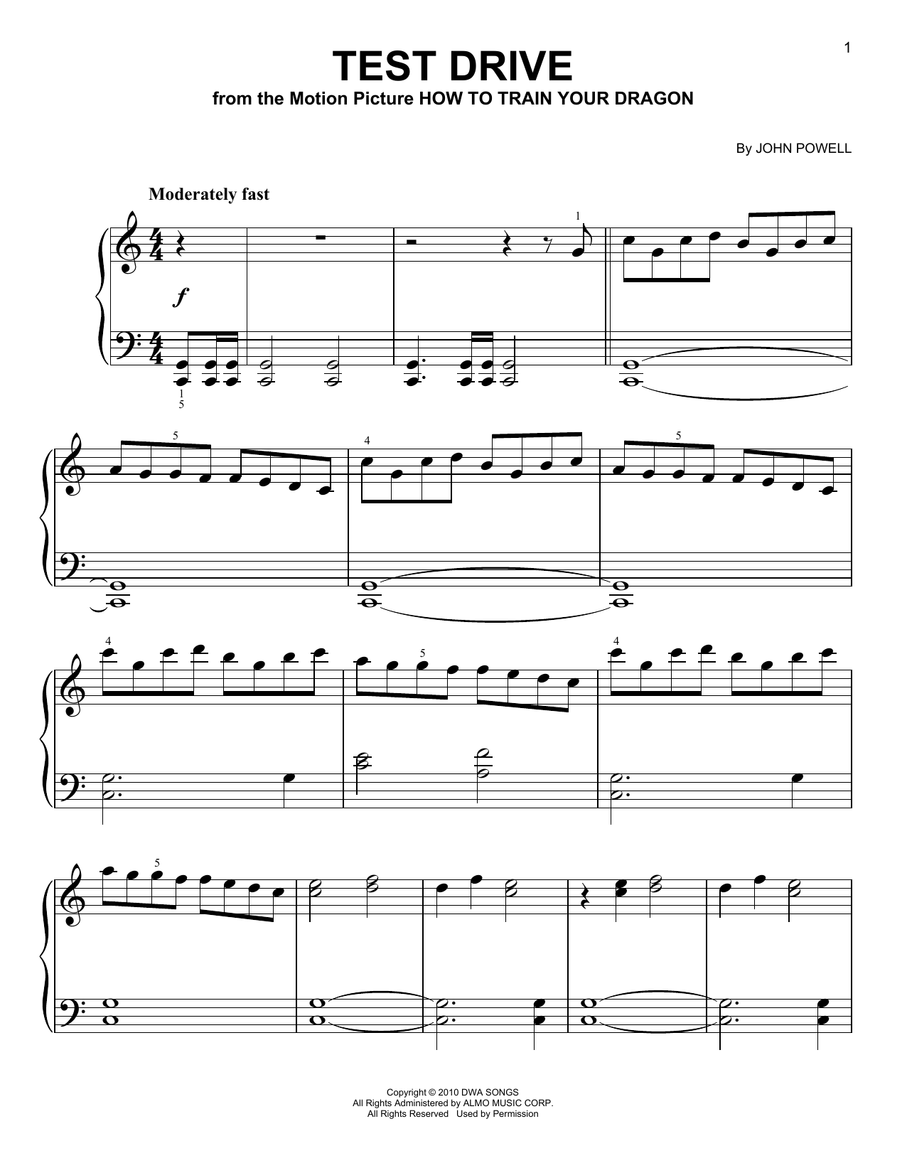 John Powell Test Drive (from How to Train Your Dragon) sheet music notes and chords. Download Printable PDF.