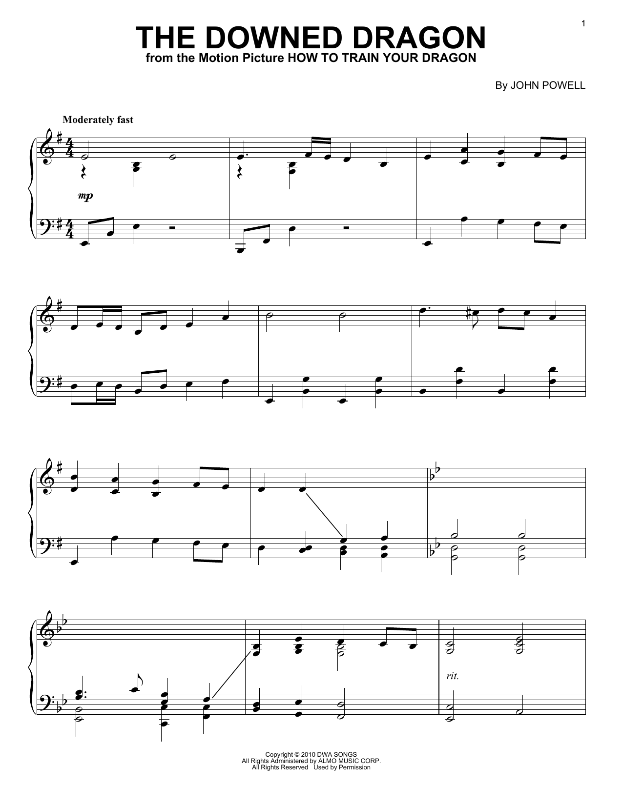 Learn to play John Powell The Downed Dragon (from How to Train Your Dragon) sheet music for Piano Solo in minutes. Price: 7.8900$ John Powell The Downed Dragon (from How to Train Your Dragon) sheet music notes and chords arranged for Piano Solo