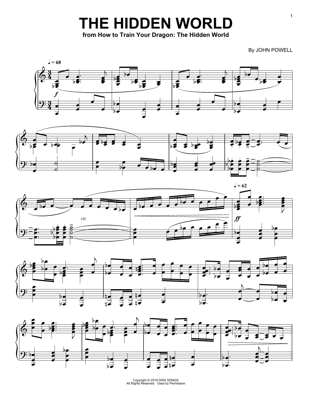 John Powell The Hidden World (from How to Train Your Dragon: The Hidden World) sheet music notes and chords. Download Printable PDF.