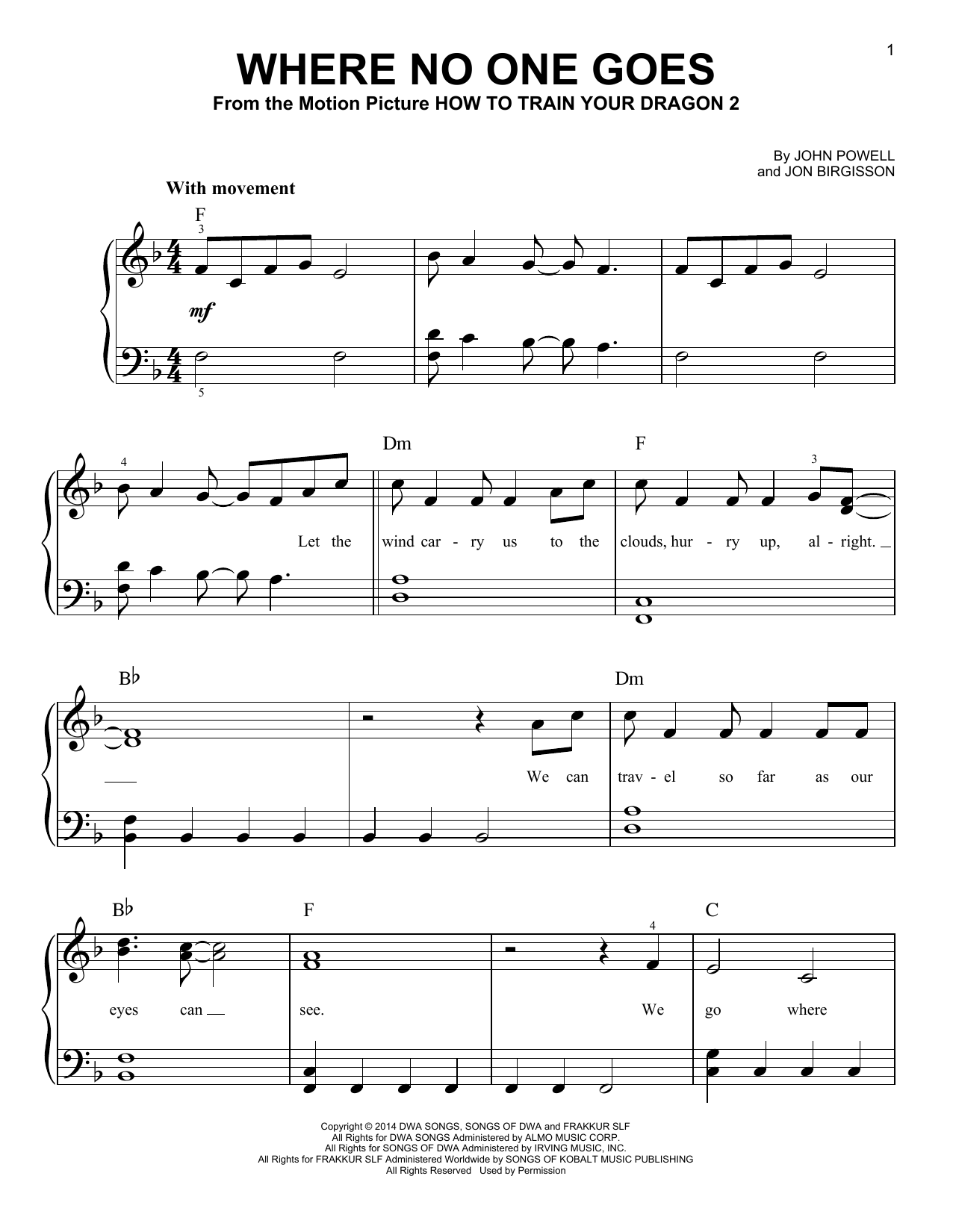 John Powell Where No One Goes (from How to Train Your Dragon 2) sheet music notes and chords. Download Printable PDF.