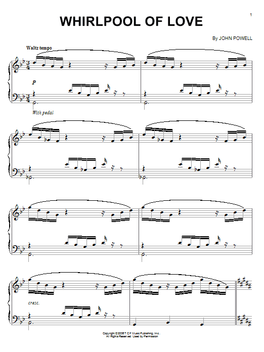Learn to play John Powell Whirlpool Of Love sheet music for Piano Solo in minutes. Price: 7.8900$ John Powell Whirlpool Of Love sheet music notes and chords arranged for Piano Solo