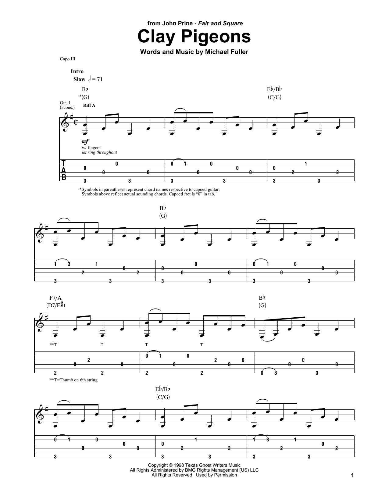 John Prine Clay Pigeons sheet music notes and chords. Download Printable PDF.