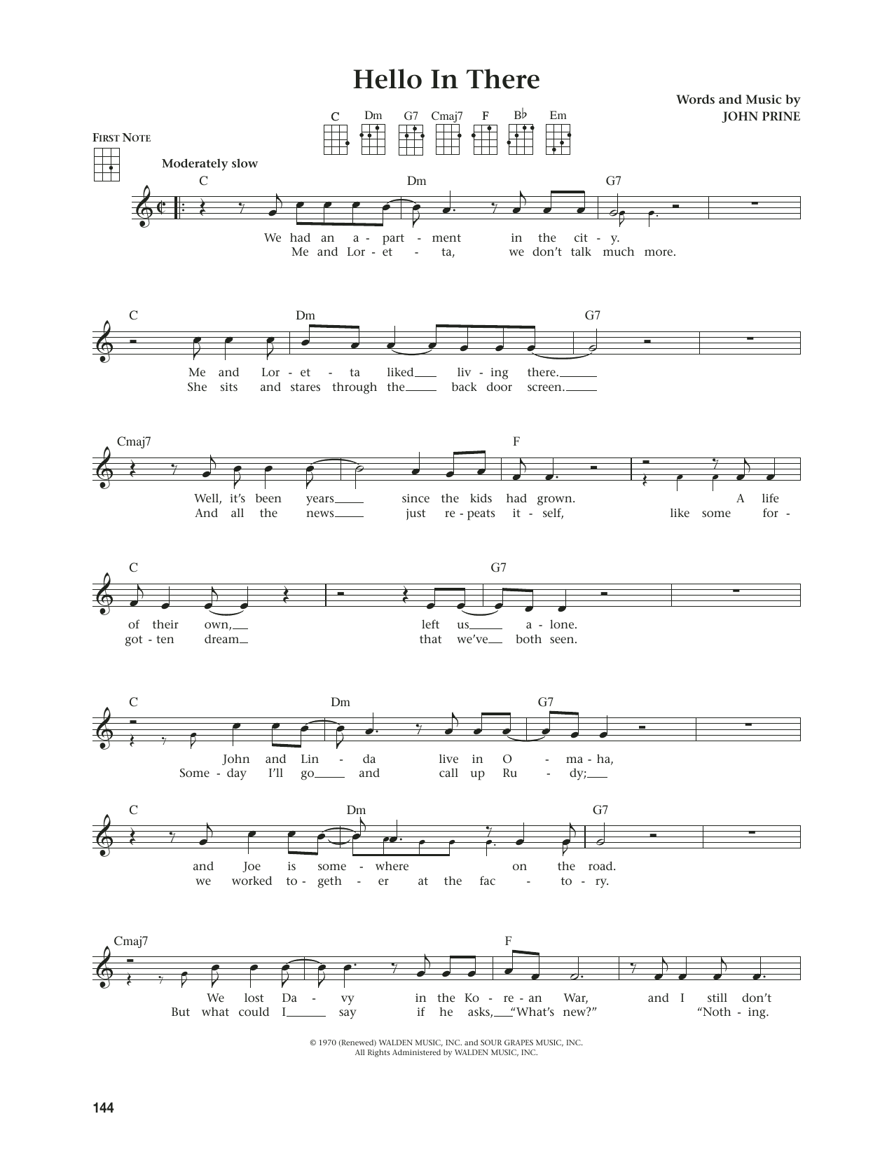 John Prine Hello In There (from The Daily Ukulele) (arr. Jim Beloff) sheet music notes and chords. Download Printable PDF.