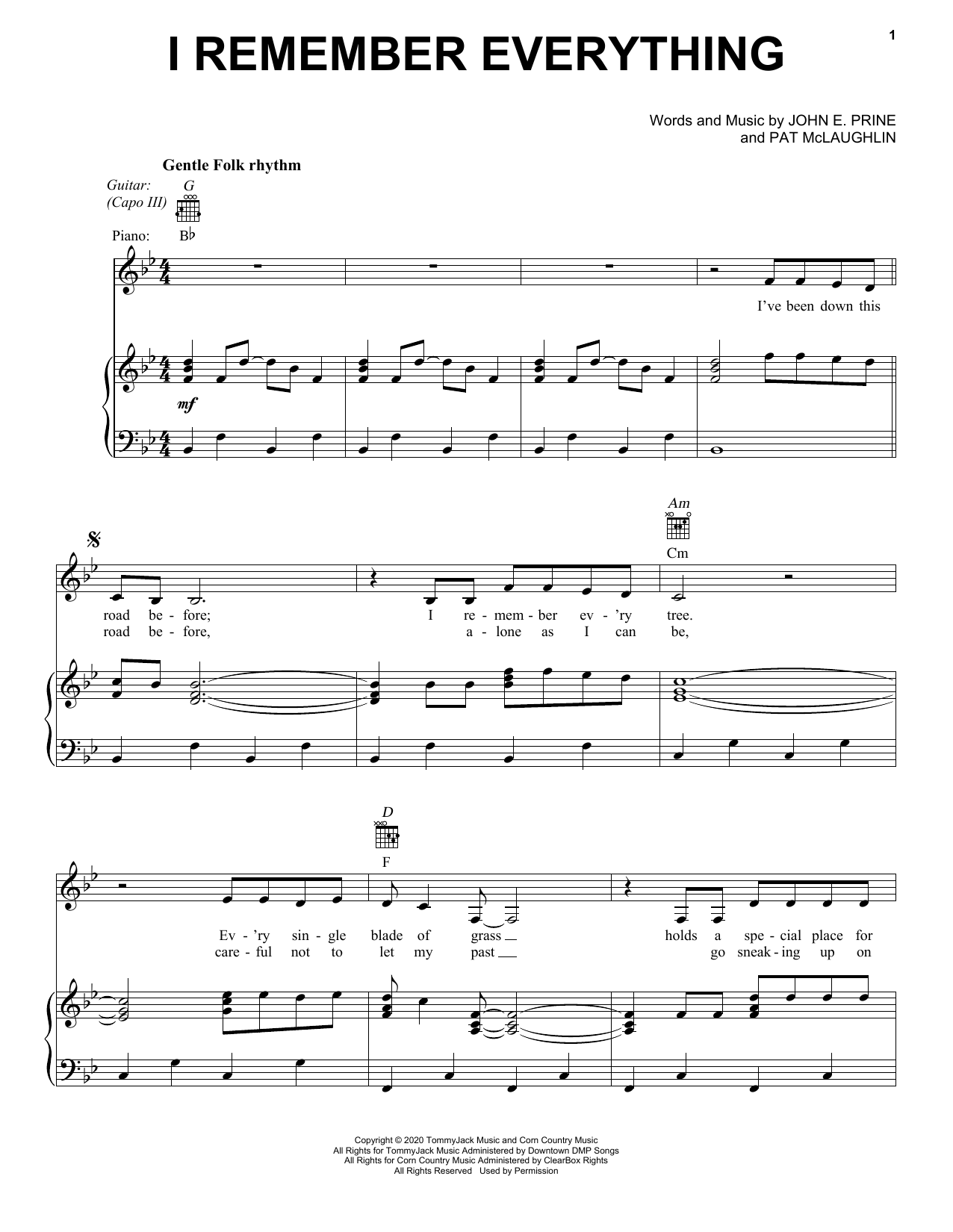 John Prine I Remember Everything sheet music notes and chords. Download Printable PDF.