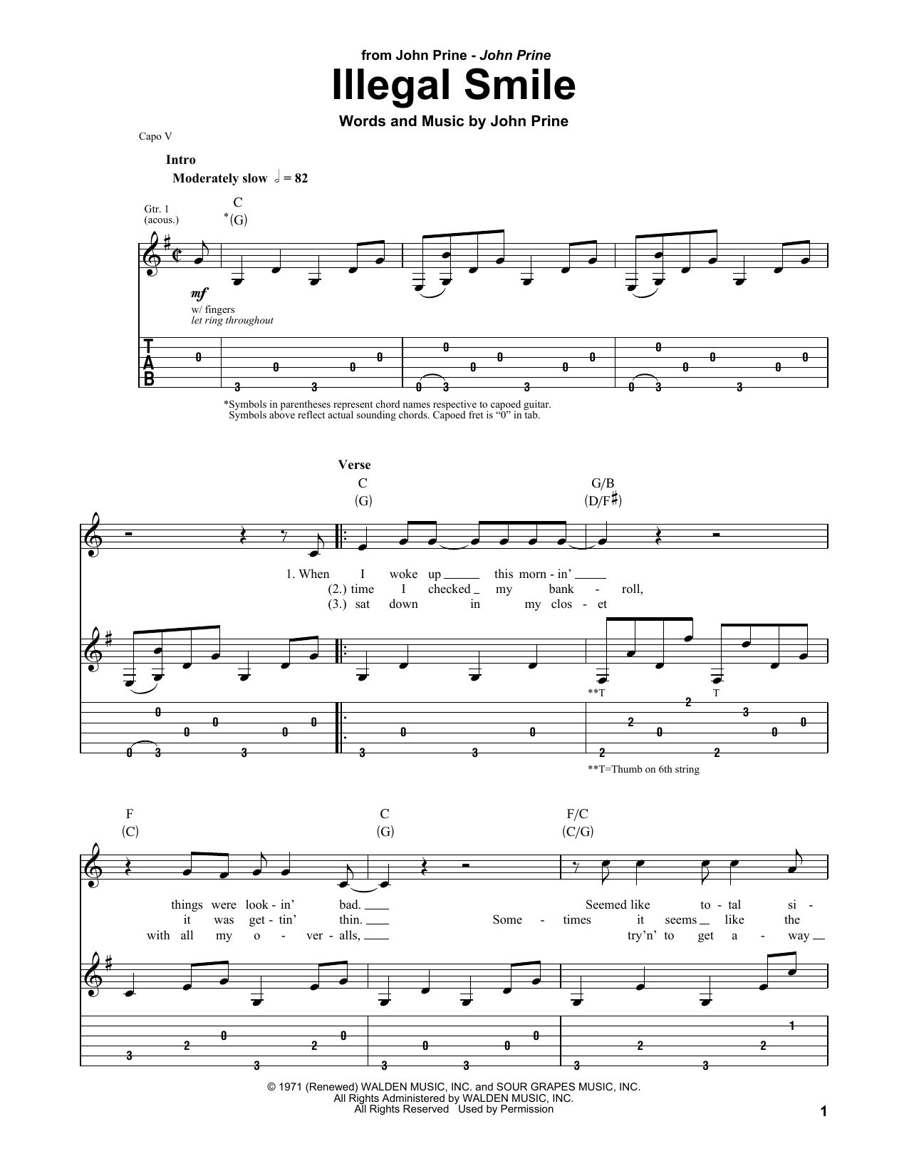 John Prine Illegal Smile sheet music notes and chords. Download Printable PDF.