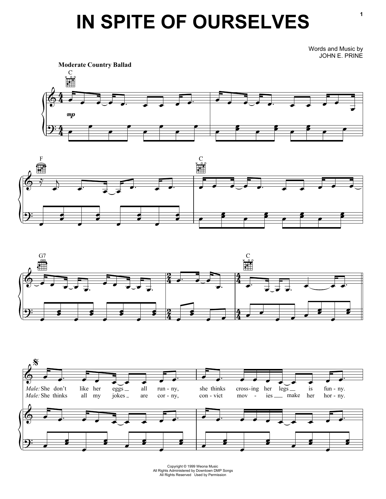 John Prine In Spite Of Ourselves sheet music notes and chords. Download Printable PDF.