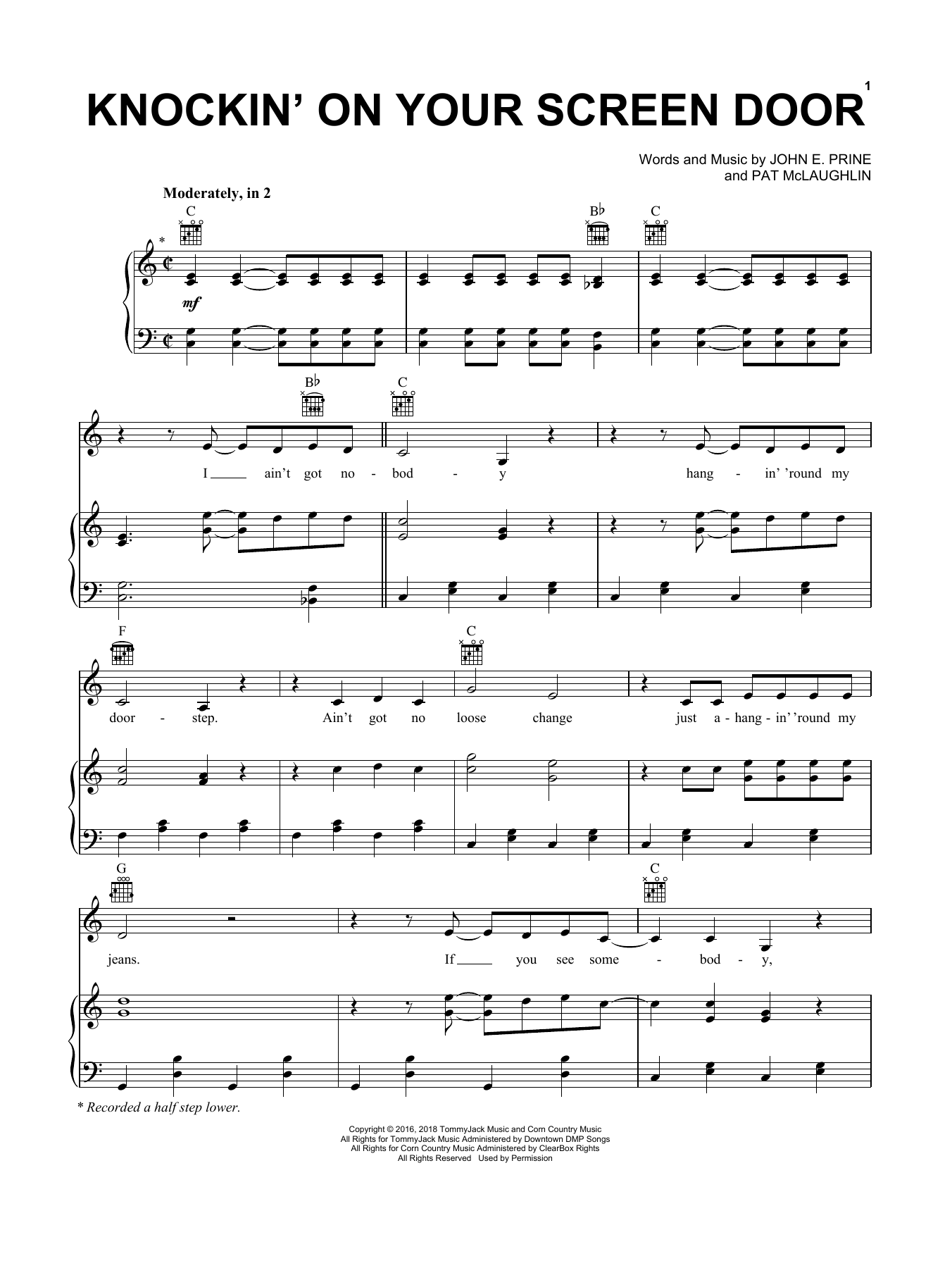 Learn to play John Prine Knockin' On Your Screen Door sheet music for Piano, Vocal & Guitar Chords (Right-Hand Melody) in minutes. Price: 6.9900$ John Prine Knockin' On Your Screen Door sheet music notes and chords arranged for Piano, Vocal & Guitar Chords (Right-Hand Melody)