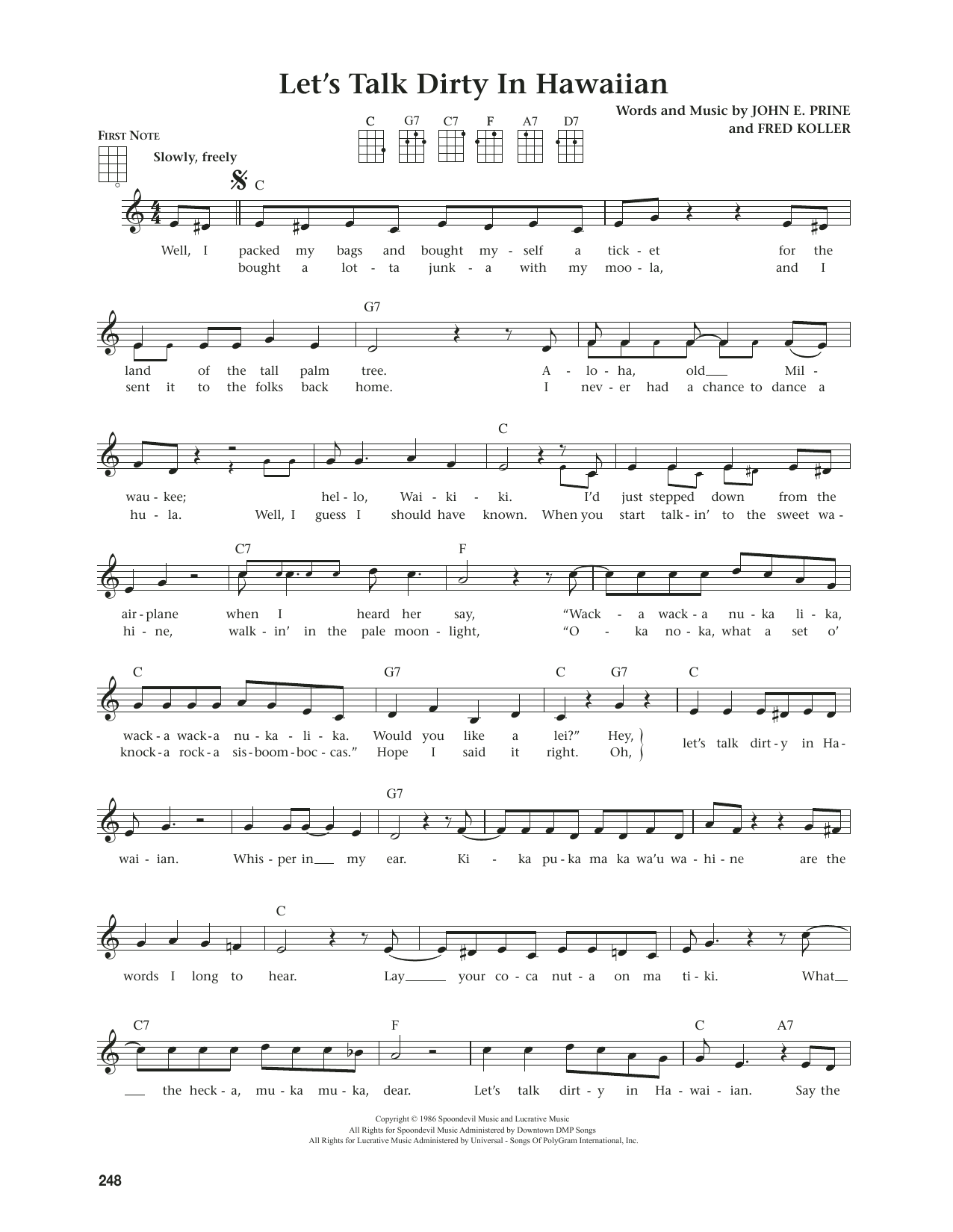 John Prine Let's Talk Dirty In Hawaiian (from The Daily Ukulele) (arr. Jim Beloff) sheet music notes and chords. Download Printable PDF.