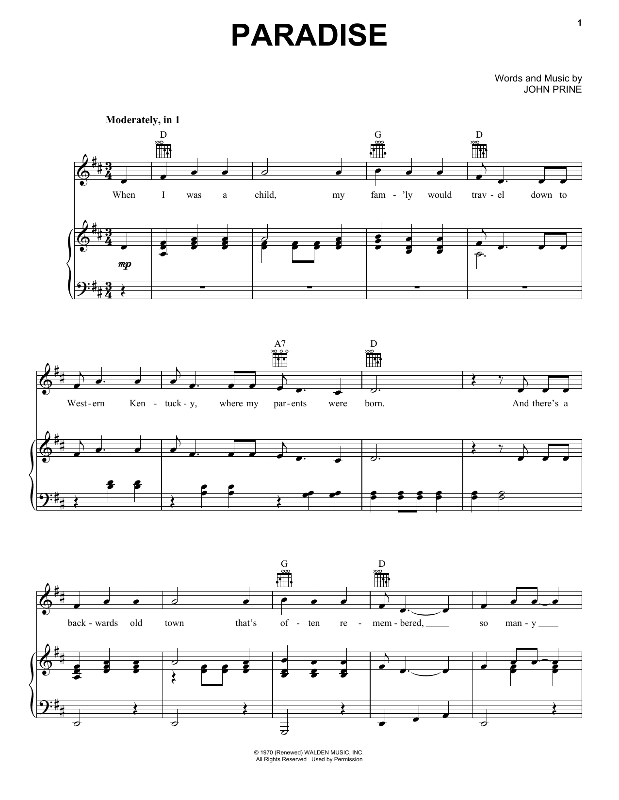 John Prine Paradise sheet music notes and chords. Download Printable PDF.