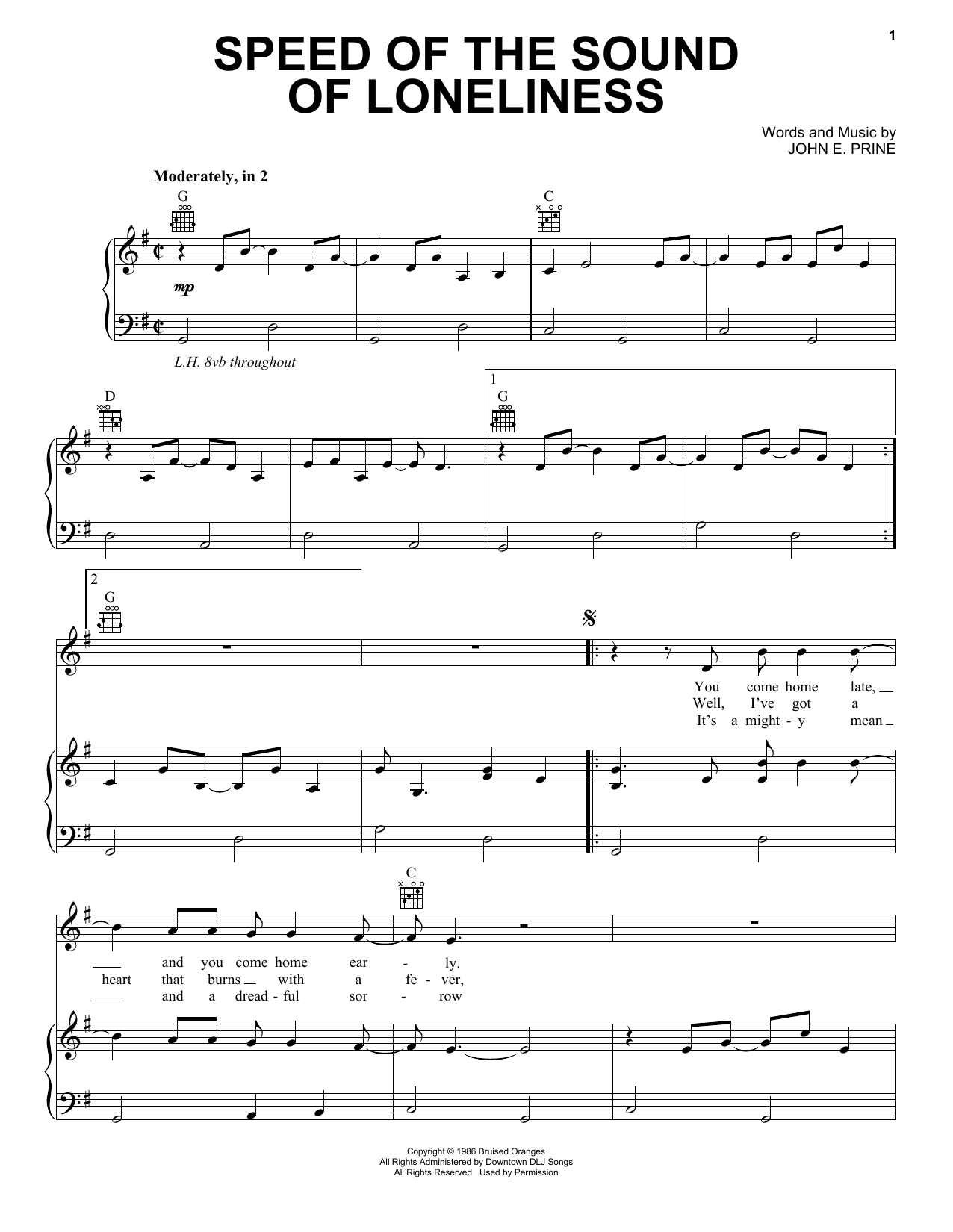 John Prine Speed Of The Sound Of Loneliness sheet music notes and chords. Download Printable PDF.