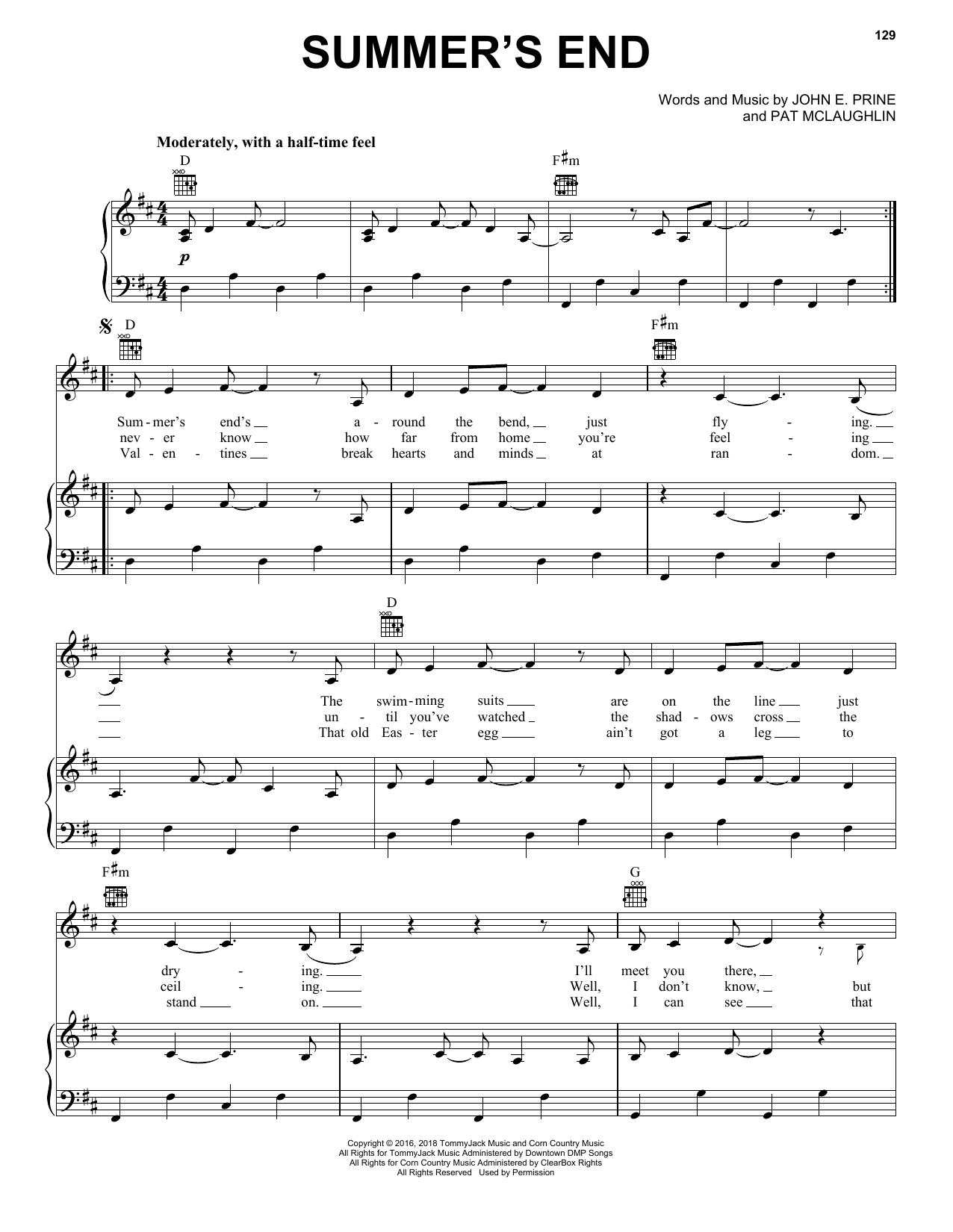 John Prine Summer's End sheet music notes and chords. Download Printable PDF.