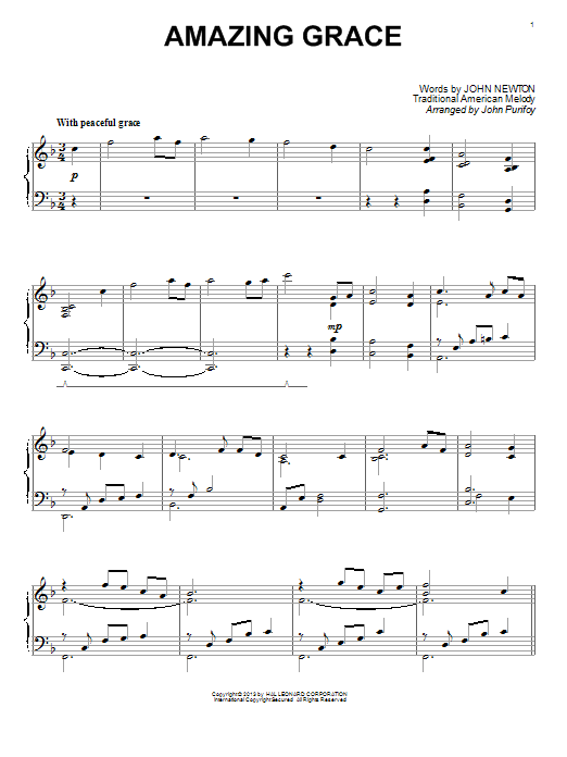 John Purifoy Amazing Grace sheet music notes and chords. Download Printable PDF.