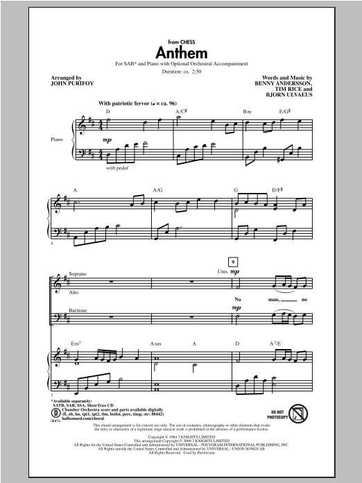 John Purifoy Anthem sheet music notes and chords. Download Printable PDF.