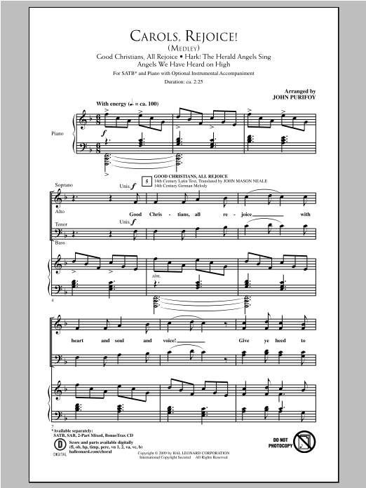 John Purifoy Carols, Rejoice (Medley) sheet music notes and chords. Download Printable PDF.