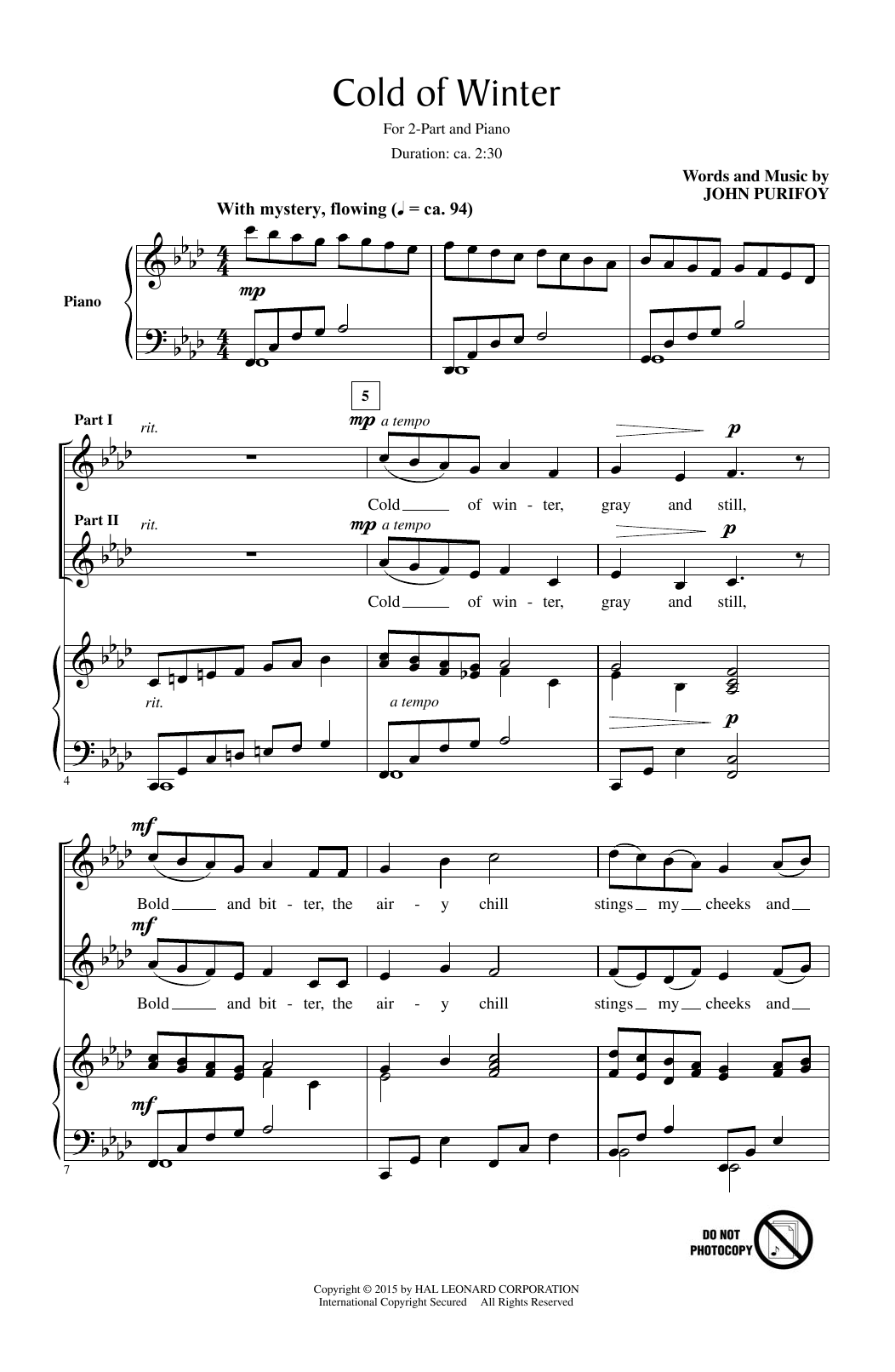 John Purifoy Cold Of Winter sheet music notes and chords. Download Printable PDF.