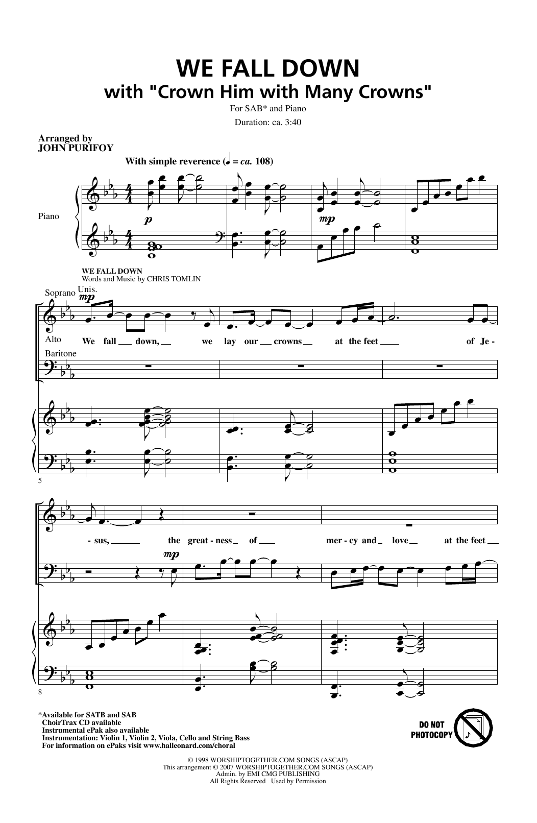 John Purifoy Crown Him With Many Crowns sheet music notes and chords. Download Printable PDF.