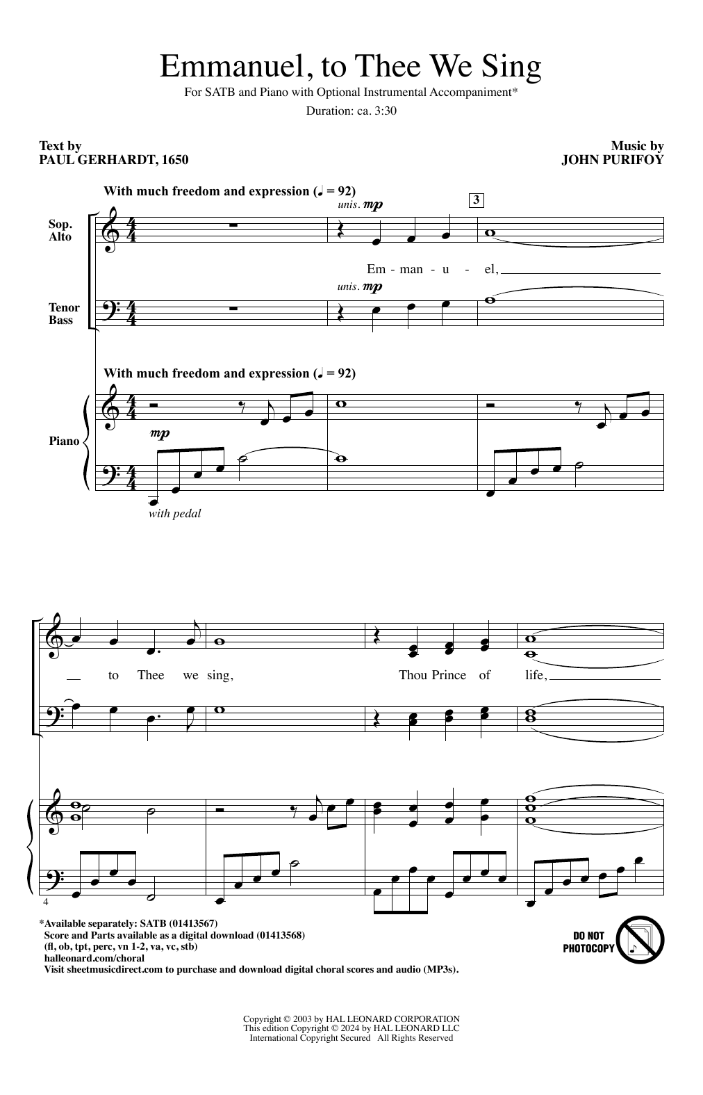 John Purifoy Emmanuel, To Thee We Sing sheet music notes and chords. Download Printable PDF.