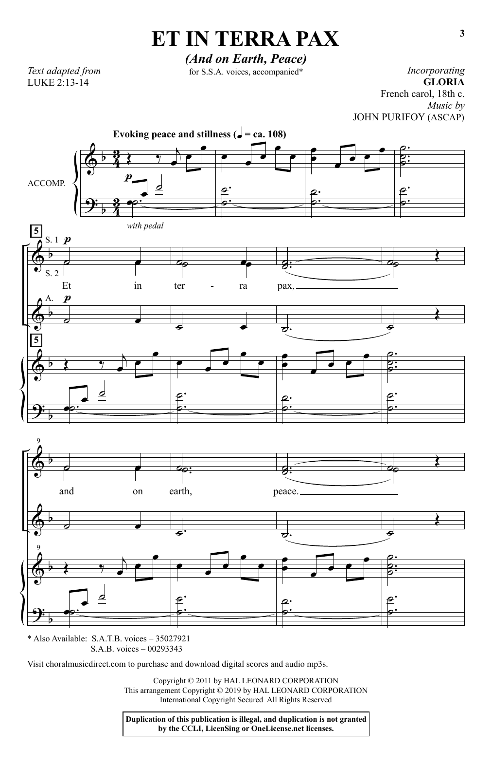 John Purifoy Et In Terra Pax (And On Earth, Peace) sheet music notes and chords. Download Printable PDF.