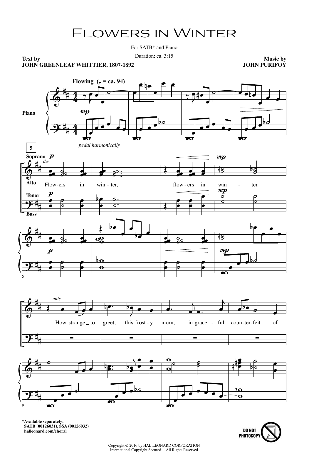 John Purifoy Flowers In Winter sheet music notes and chords arranged for SATB Choir