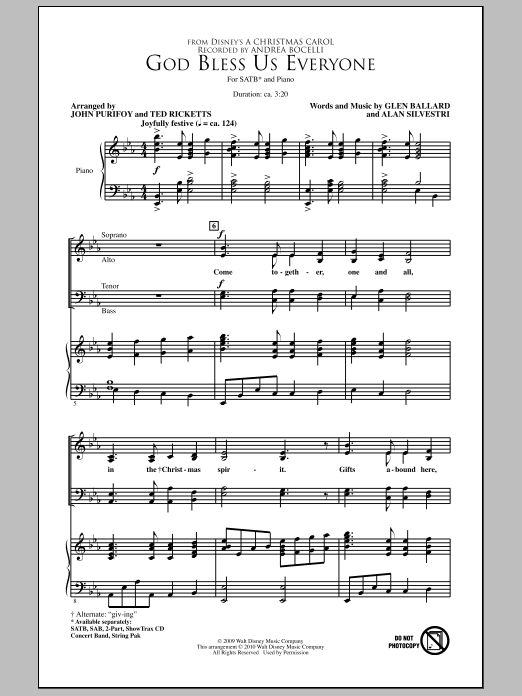 John Purifoy God Bless Us Everyone sheet music notes and chords. Download Printable PDF.