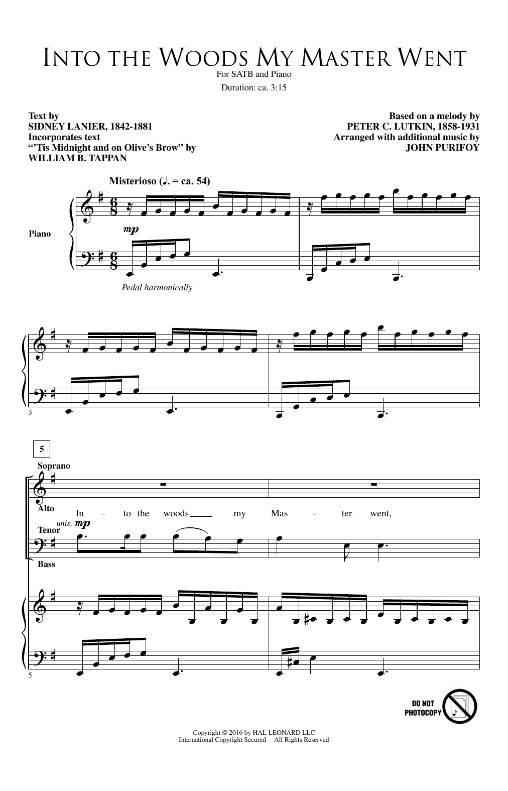 John Purifoy Into The Woods My Master Went sheet music notes and chords arranged for SATB Choir