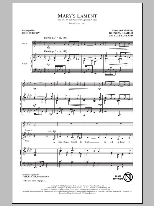 John Purifoy Mary's Lament sheet music notes and chords arranged for SATB Choir