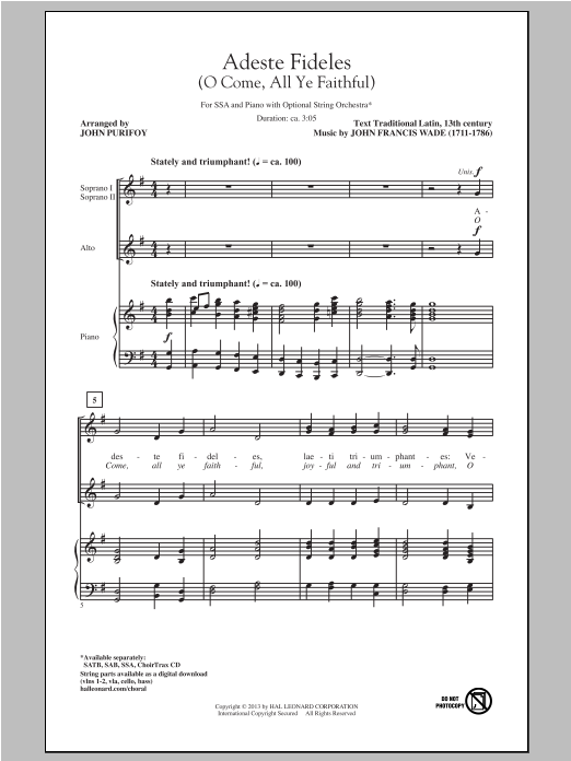 Christmas Carol O Come, All Ye Faithful (arr. John Purifoy) sheet music notes and chords. Download Printable PDF.