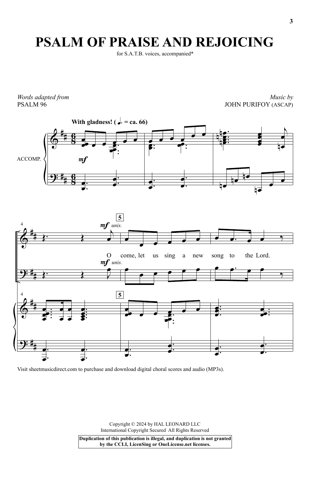 John Purifoy Psalm of Praise and Rejoicing sheet music notes and chords. Download Printable PDF.