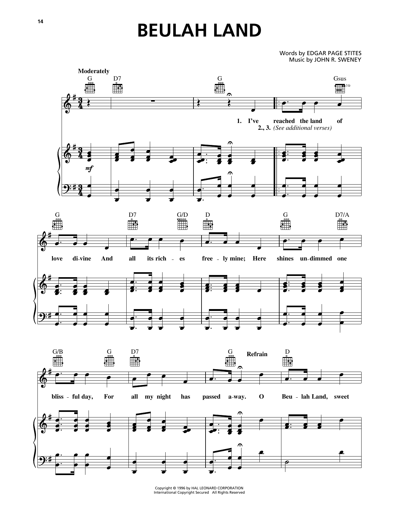 John R. Sweney Beulah Land sheet music notes and chords. Download Printable PDF.