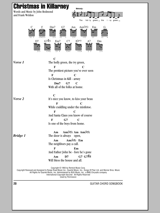 John Redmond Christmas In Killarney sheet music notes and chords. Download Printable PDF.