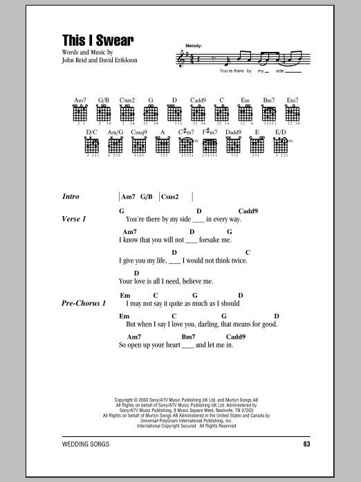 John Reid This I Swear sheet music notes and chords. Download Printable PDF.