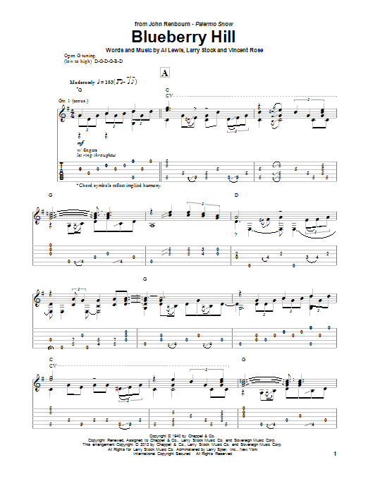 John Renbourn Blueberry Hill sheet music notes and chords. Download Printable PDF.