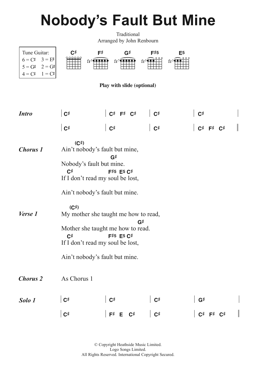 John Renbourn Nobody's Fault But Mine sheet music notes and chords. Download Printable PDF.