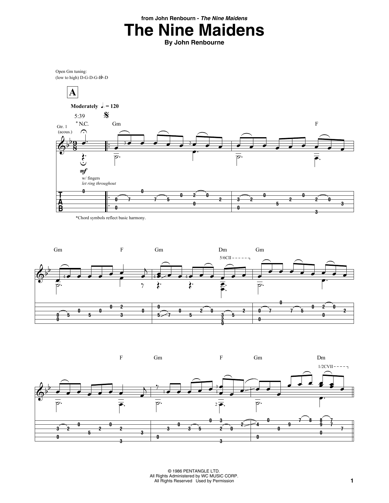 John Renbourne The Nine Maidens sheet music notes and chords. Download Printable PDF.