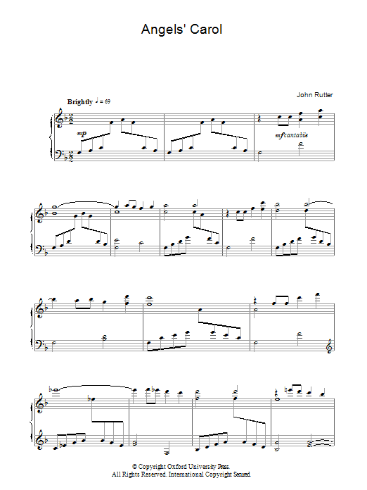 John Rutter Angels' Carol sheet music notes and chords arranged for Piano Solo