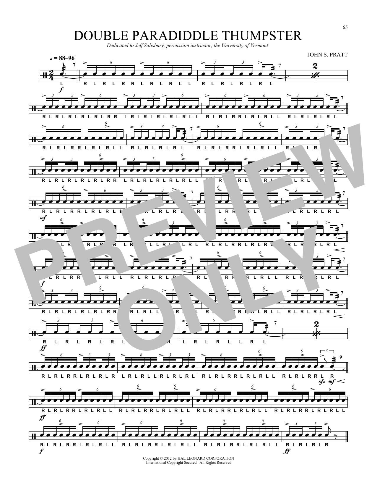 Learn to play John S. Pratt Double Paradiddle Thumpster sheet music for Snare Drum Solo in minutes. Price: 6.9900$ John S. Pratt Double Paradiddle Thumpster sheet music notes and chords arranged for Snare Drum Solo