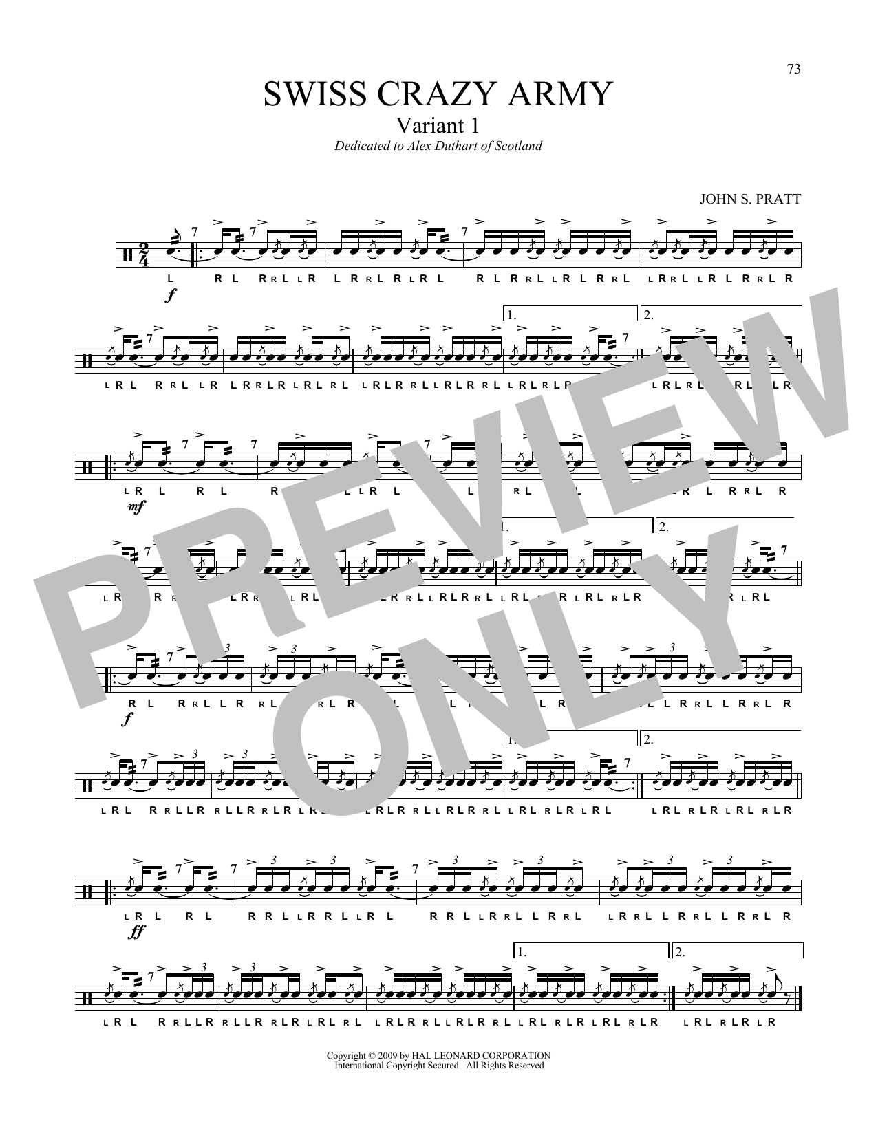 Learn to play John S. Pratt Swiss Crazy Army Variant 1 sheet music for Snare Drum Solo in minutes. Price: 6.9900$ John S. Pratt Swiss Crazy Army Variant 1 sheet music notes and chords arranged for Snare Drum Solo