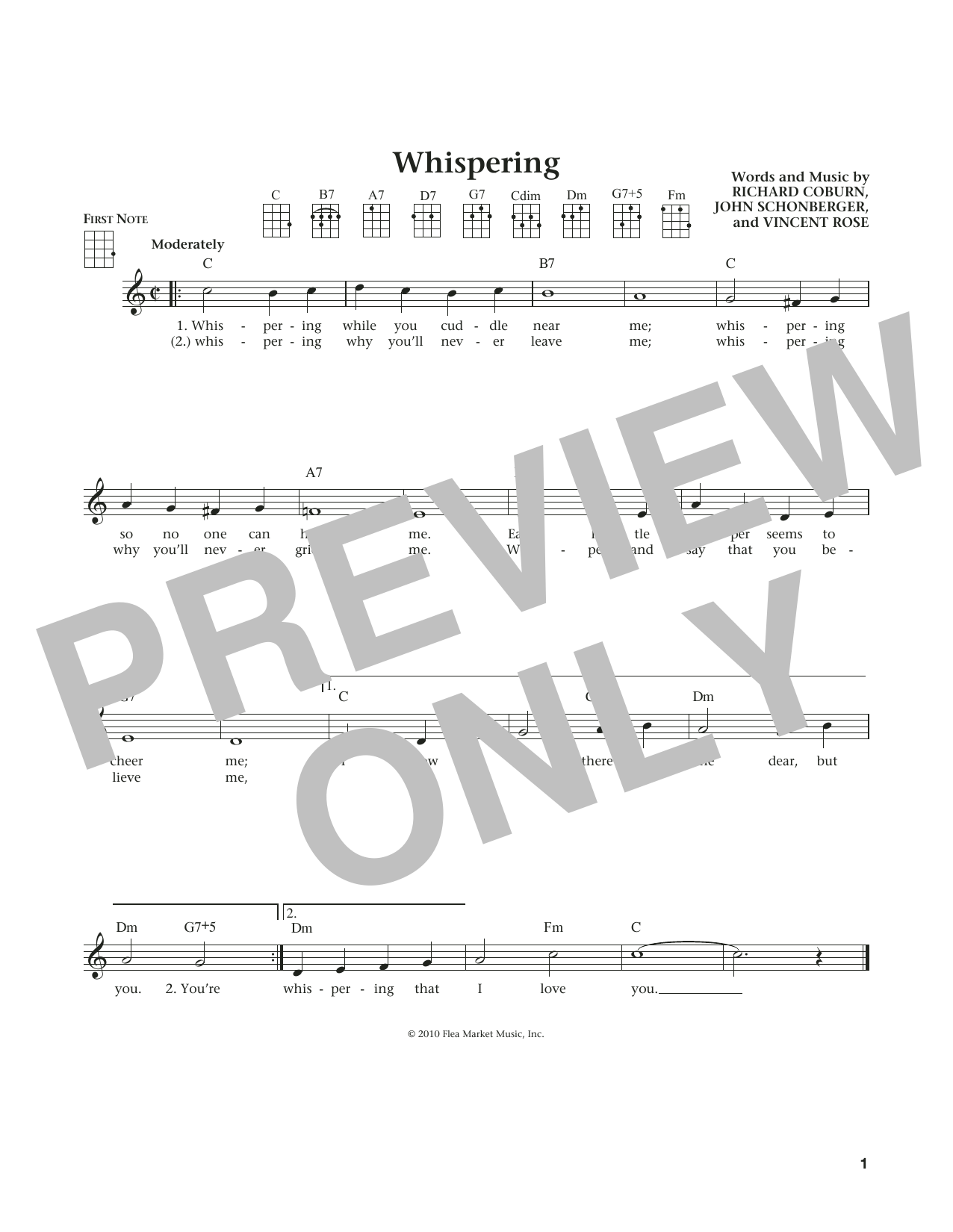 Learn to play John Schonberger Whispering (from The Daily Ukulele) (arr. Liz and Jim Beloff) sheet music for Ukulele in minutes. Price: 5.9900$ John Schonberger Whispering (from The Daily Ukulele) (arr. Liz and Jim Beloff) sheet music notes and chords arranged for Ukulele