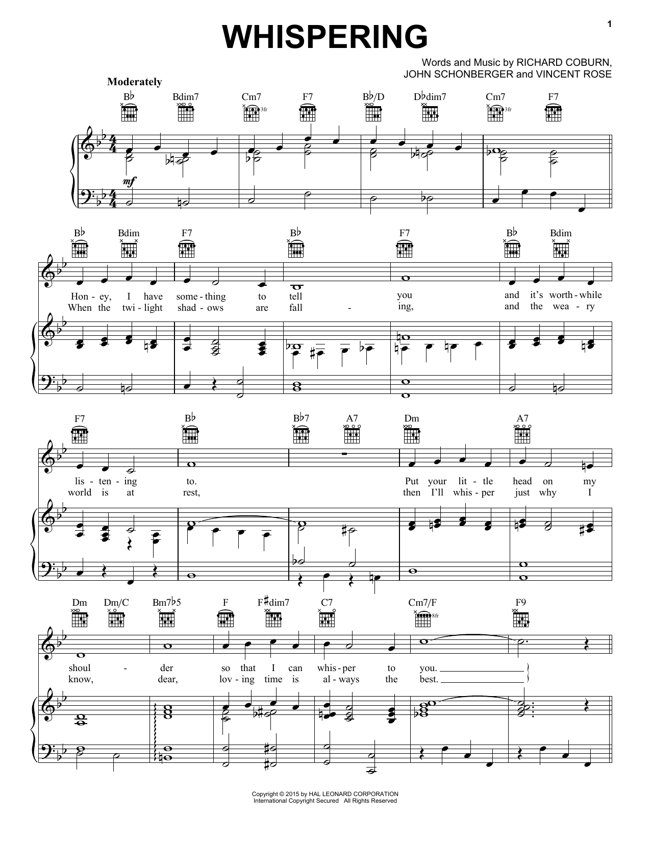 John Schonberger Whispering sheet music notes and chords. Download Printable PDF.