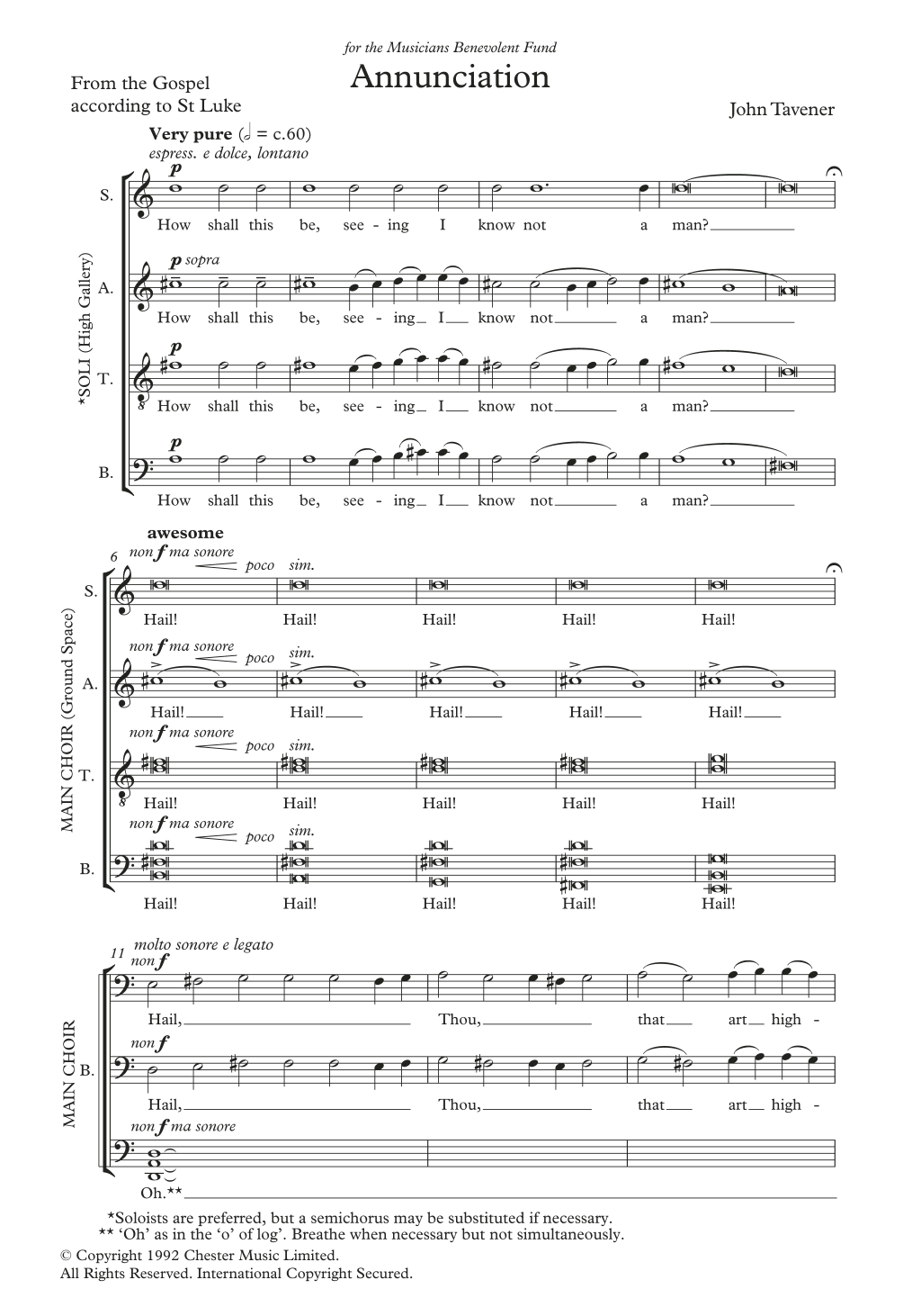 John Tavener Annunciation sheet music notes and chords. Download Printable PDF.