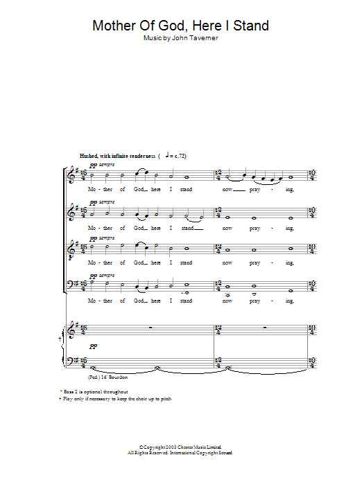 John Tavener Mother Of God, Here I Stand sheet music notes and chords arranged for SATB Choir