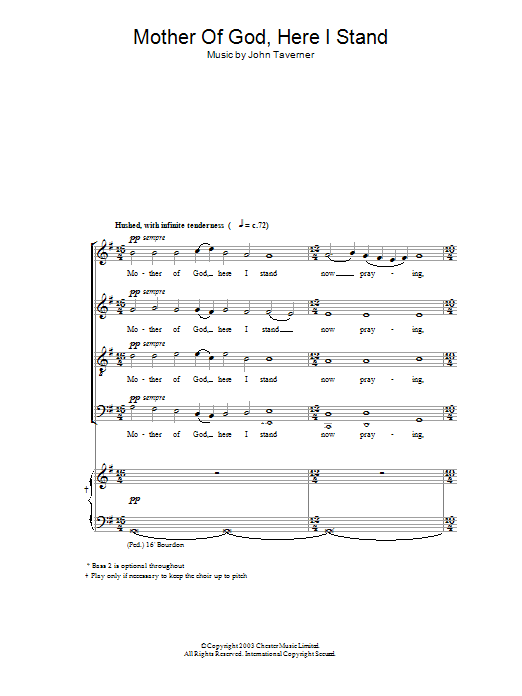 Download Mother Of God Here I Stand John Tavener SATB Choir Sheet 