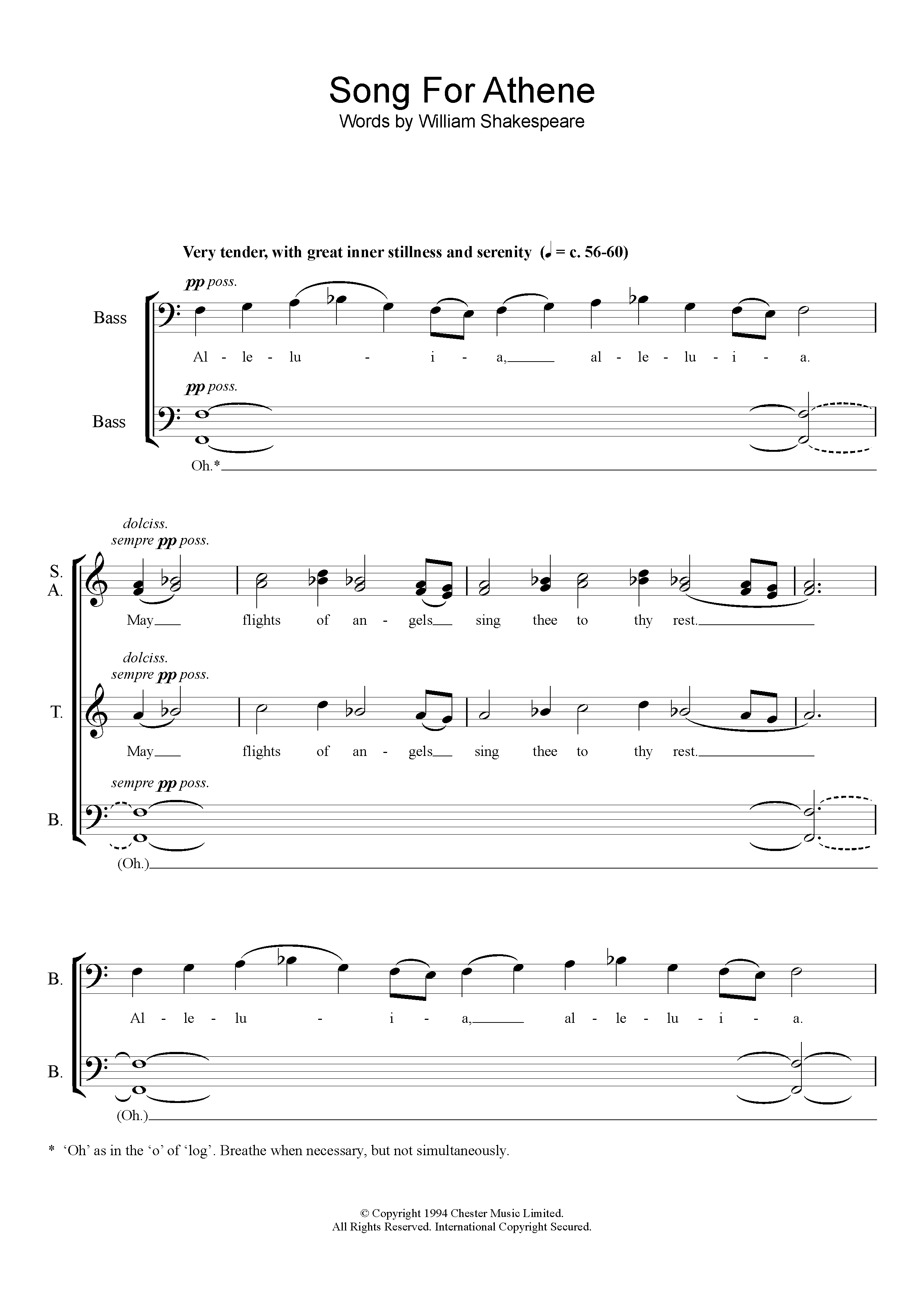 John Tavener Song For Athene sheet music notes and chords. Download Printable PDF.