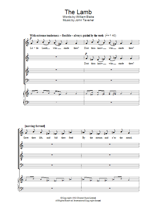 John Tavener The Lamb sheet music notes and chords. Download Printable PDF.