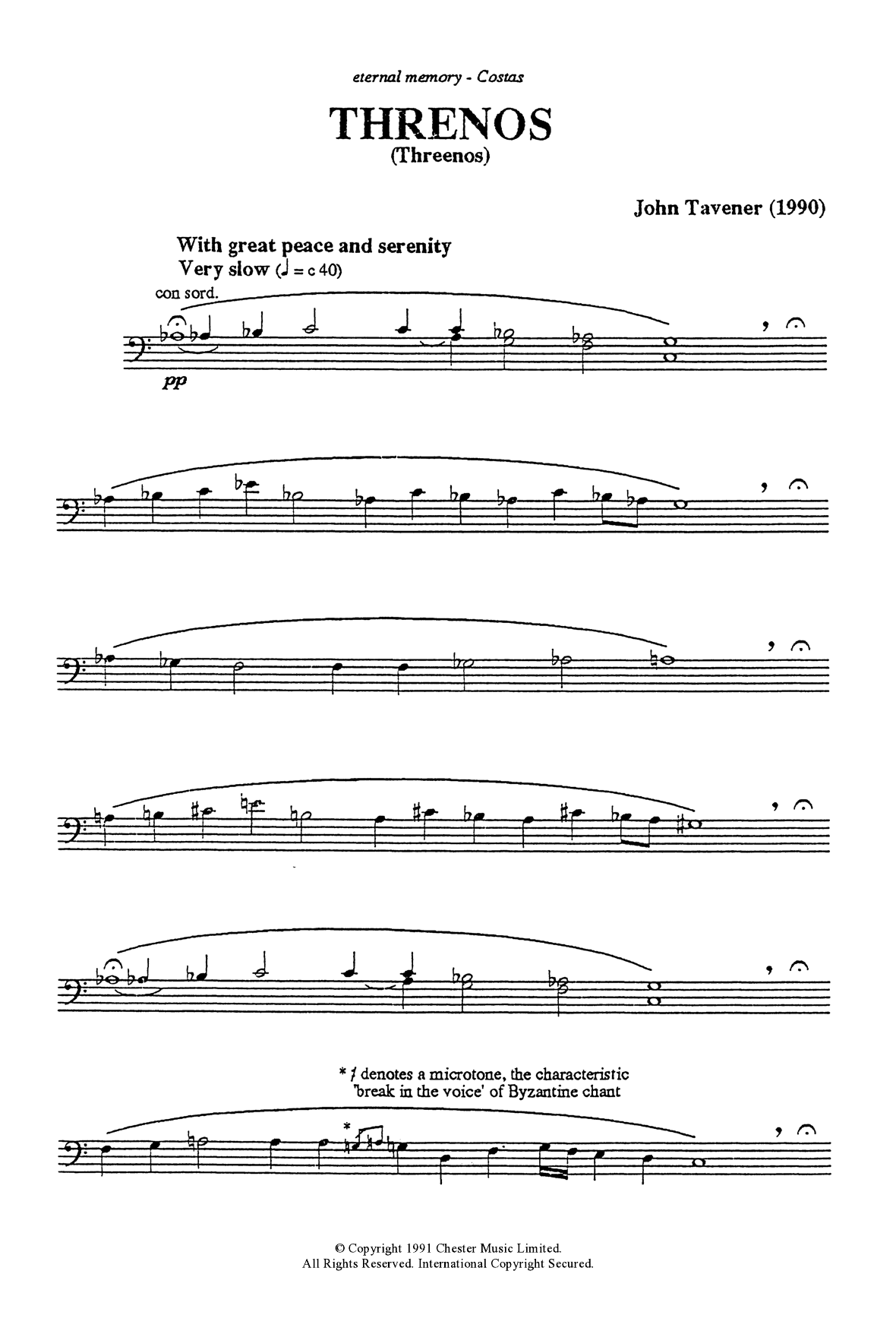 John Tavener Thrinos sheet music notes and chords arranged for Cello Solo