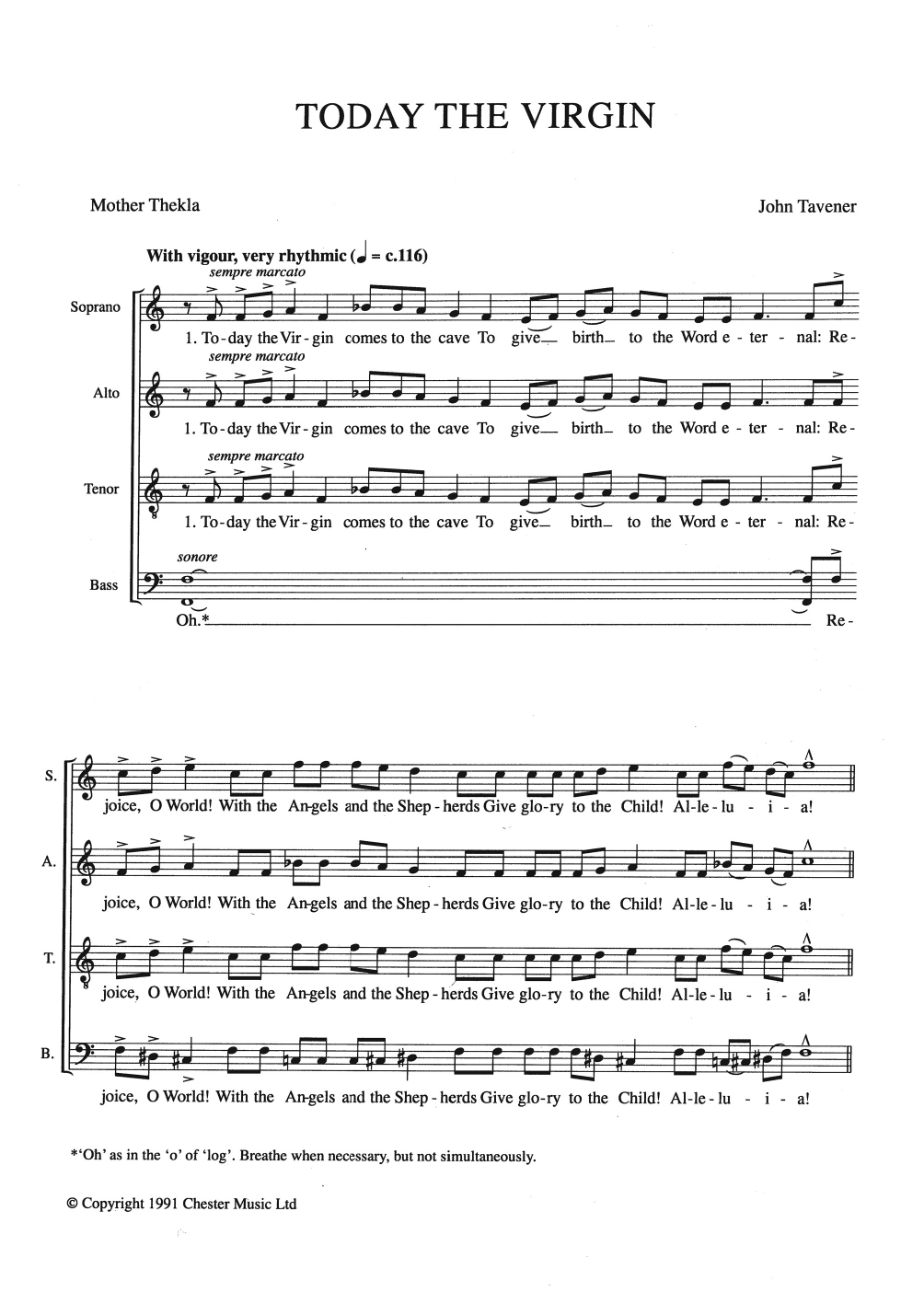 Learn to play John Tavener Today The Virgin sheet music for Choir in minutes. Price: 3.9900$ John Tavener Today The Virgin sheet music notes and chords arranged for Choir