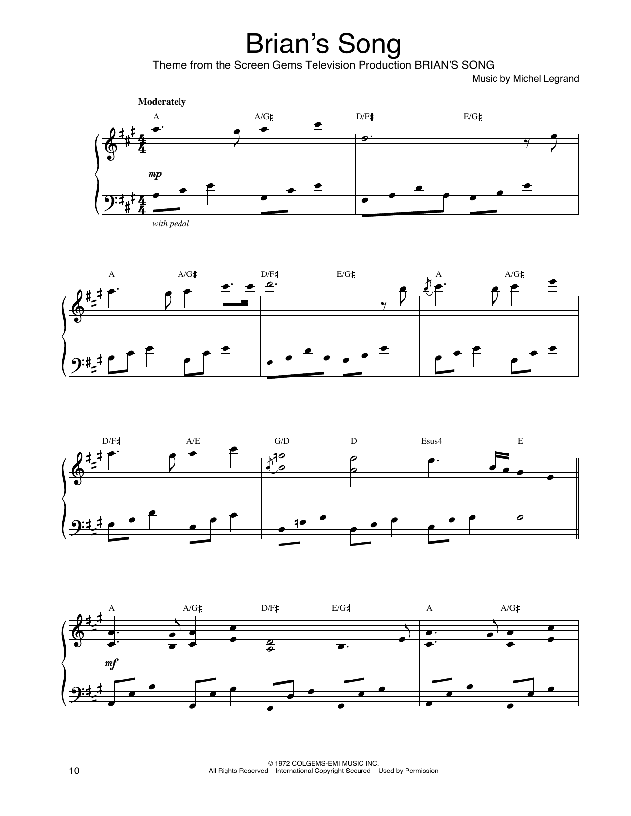 John Tesh Brian's Song sheet music notes and chords. Download Printable PDF.