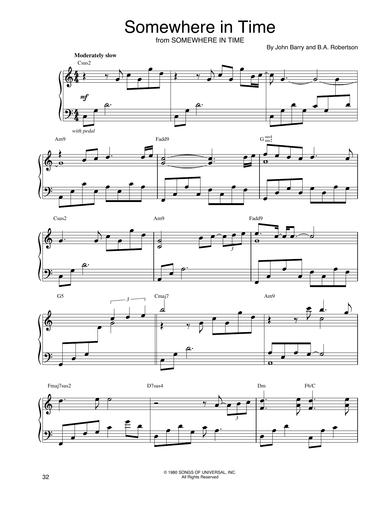 John Tesh Somewhere In Time sheet music notes and chords. Download Printable PDF.