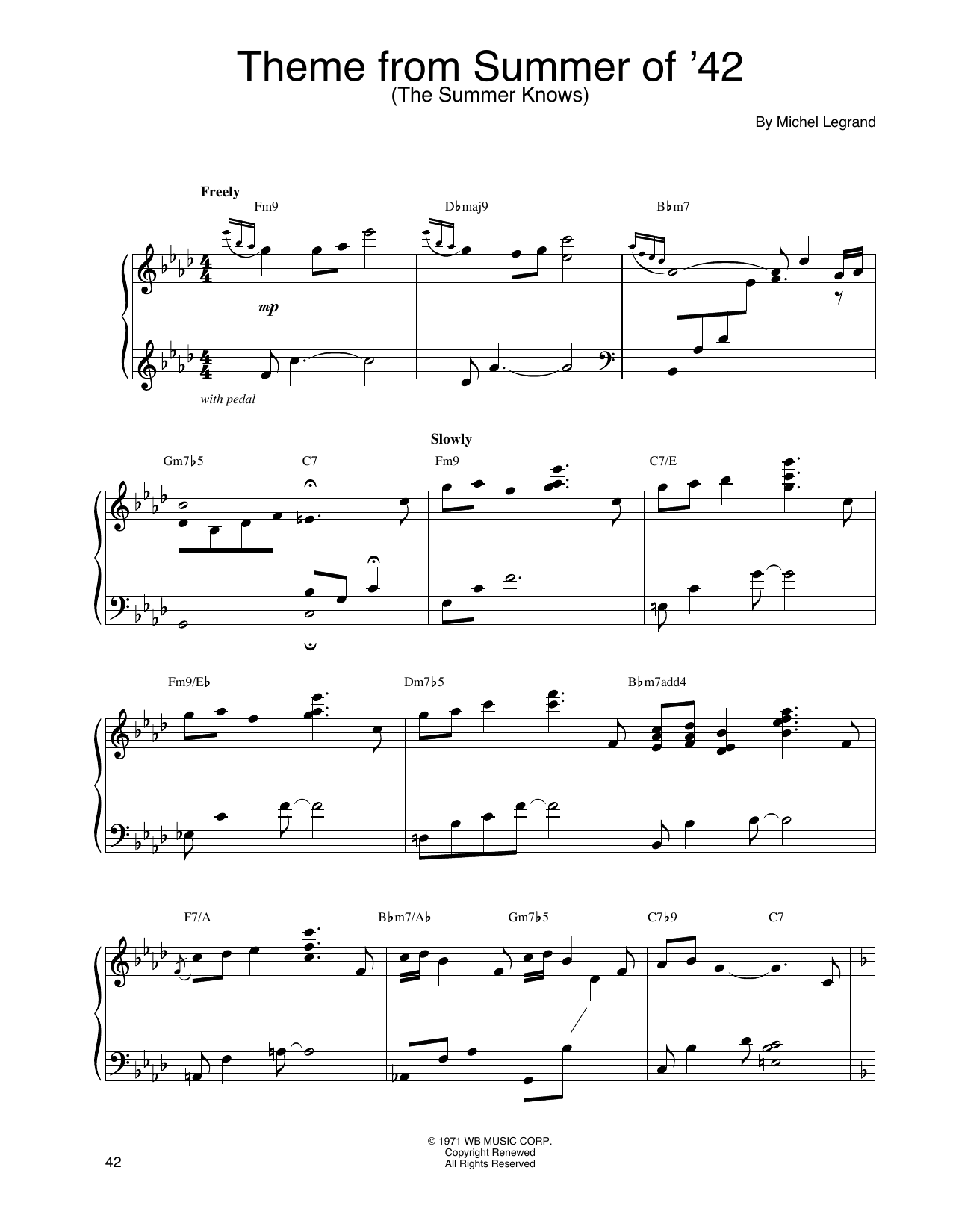 John Tesh Theme From Summer Of '42 (The Summer Knows) sheet music notes and chords. Download Printable PDF.