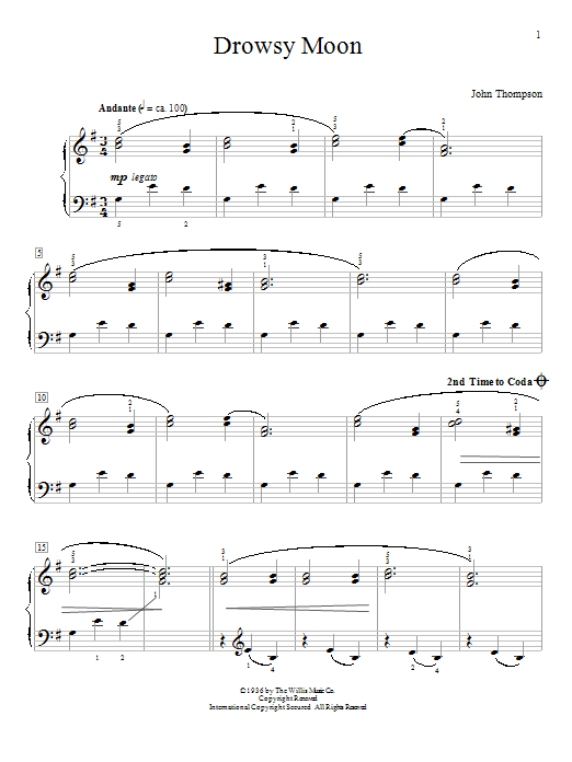 Learn to play John Thompson Drowsy Moon sheet music for Educational Piano in minutes. Price: 6.9900$ John Thompson Drowsy Moon sheet music notes and chords arranged for Educational Piano